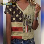 Women's American Woman Vote Art Print V-Neck T-Shirt