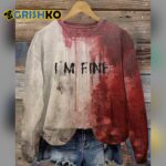Women's Blood I'm Fine Halloween Print Crew Neck Sweatshirt