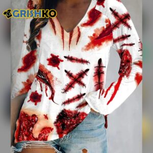 Womens Bloody Wound Halloween Print T Shirt
