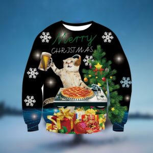 Jing Beer Pizza Cat Ugly Christmas Sweater 4 4