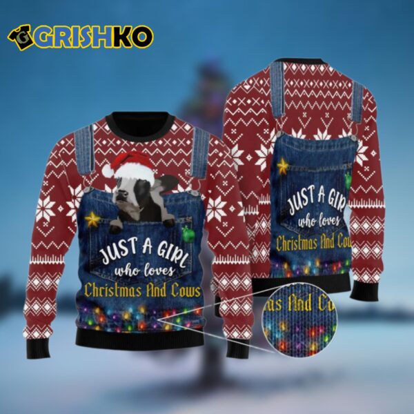 Just A Girl Who Loves Christmas And Cows Ugly Christmas Sweater 4 4