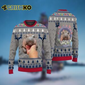 Moo Deng Bouncy Hippo Ugly Christmas Sweater 4 4