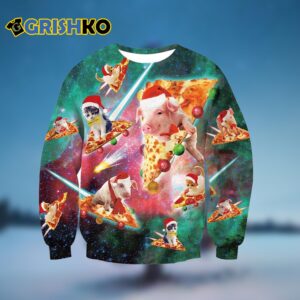 Pig Cat Pizza Ugly Christmas Sweater 4 4