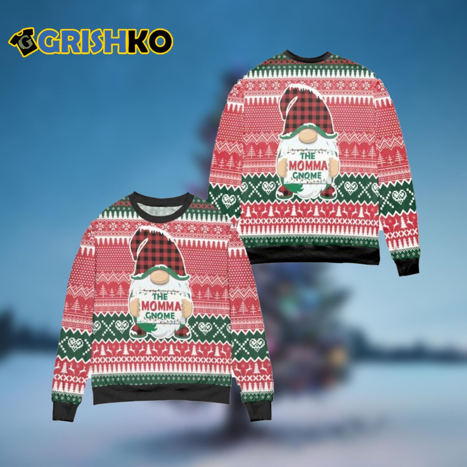 The Moma Gnome Reindeer Snowflake Pattern Ugly Christmas Sweater