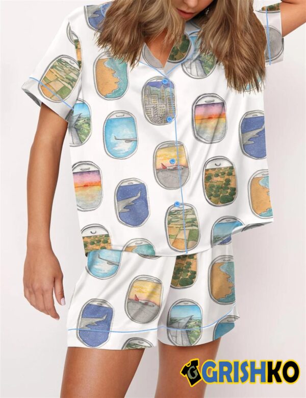 Airplane Window Travel Art Satin Pajama Set