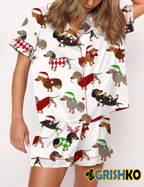 Christmas Dachshund Satin Pajama Set 1