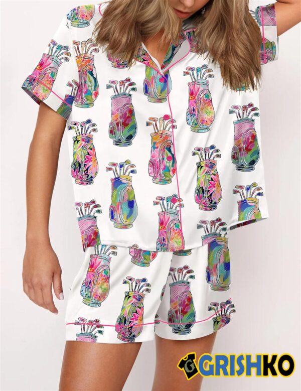 Colorful Abstract Golf Bag Satin Pajama Set