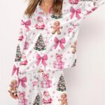 Coquette Pink Christmas Satin Pajama Set