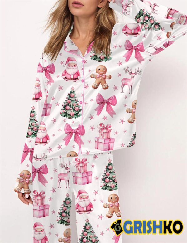 Coquette Pink Christmas Satin Pajama Set 1