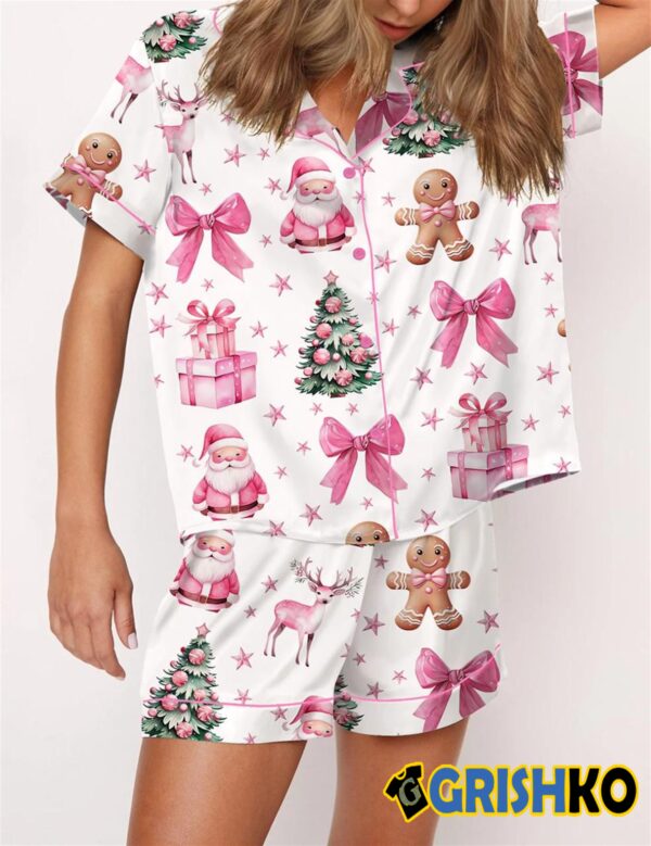 Coquette Pink Christmas Satin Pajama Set 2