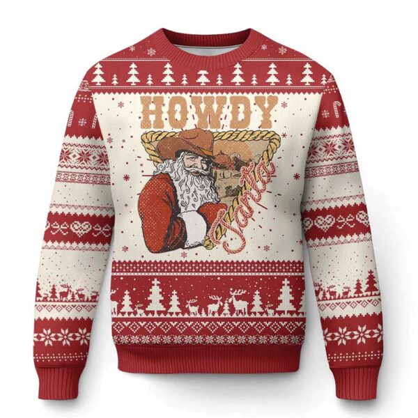 Cowboy Howdy Santa Ugly Christmas Sweater