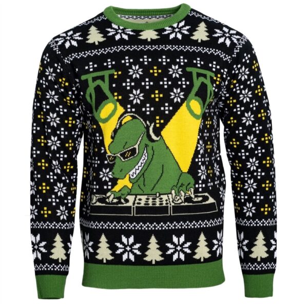 DJ T Rex Print Ugly Christmas Sweatshirt 25 11zon