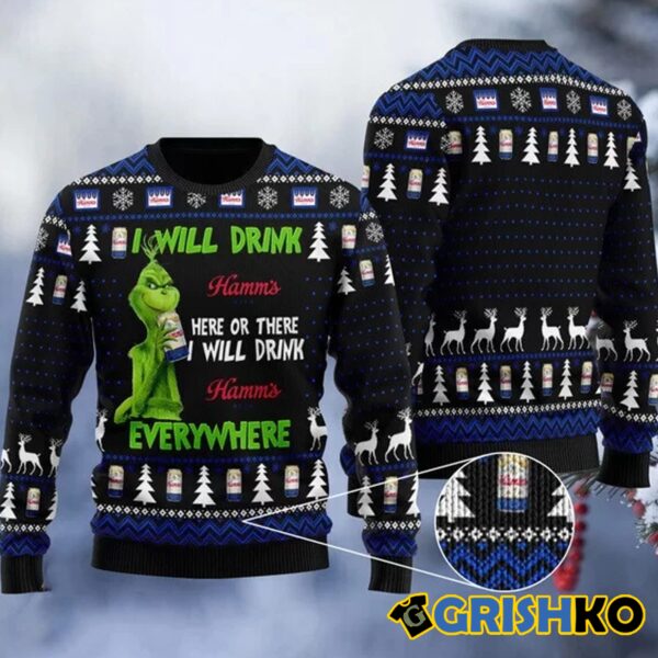 Grnch I Will Drink Hamms Everywhere Christmas Pullover Sweaters