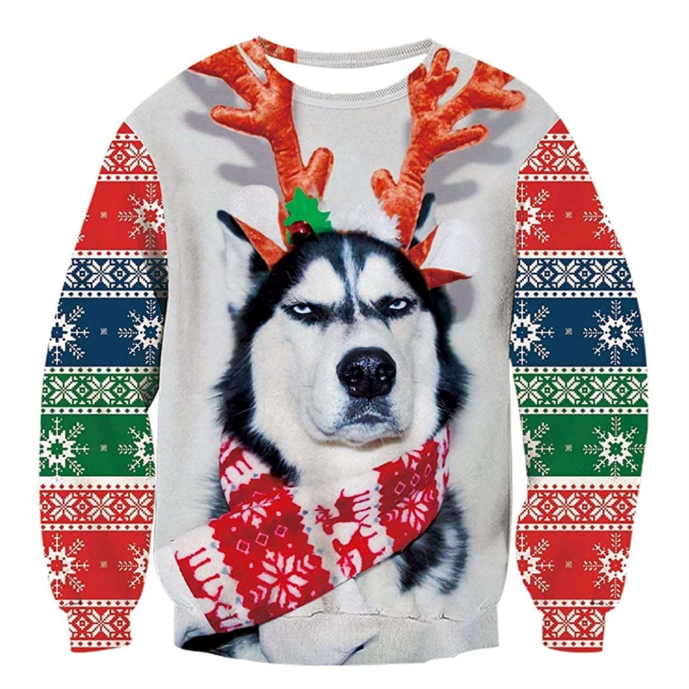 Husky Dog Print Ugly Christmas Sweatshirt 2 11zon