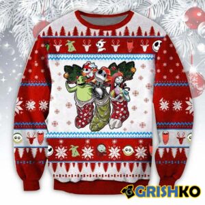 Jack Sally And Oogie Boogie Blue Funny Couples Ugly Christmas Sweaters