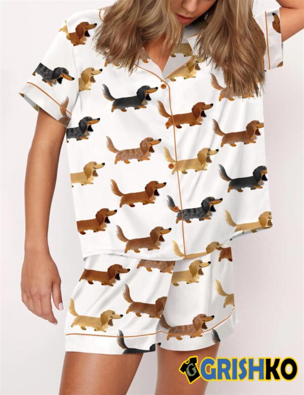 Longhaired Dachshund Print Satin Pajama Set 1