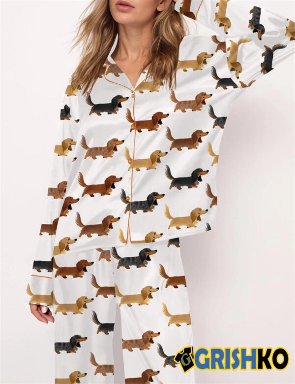 Longhaired Dachshund Print Satin Pajama Set 2