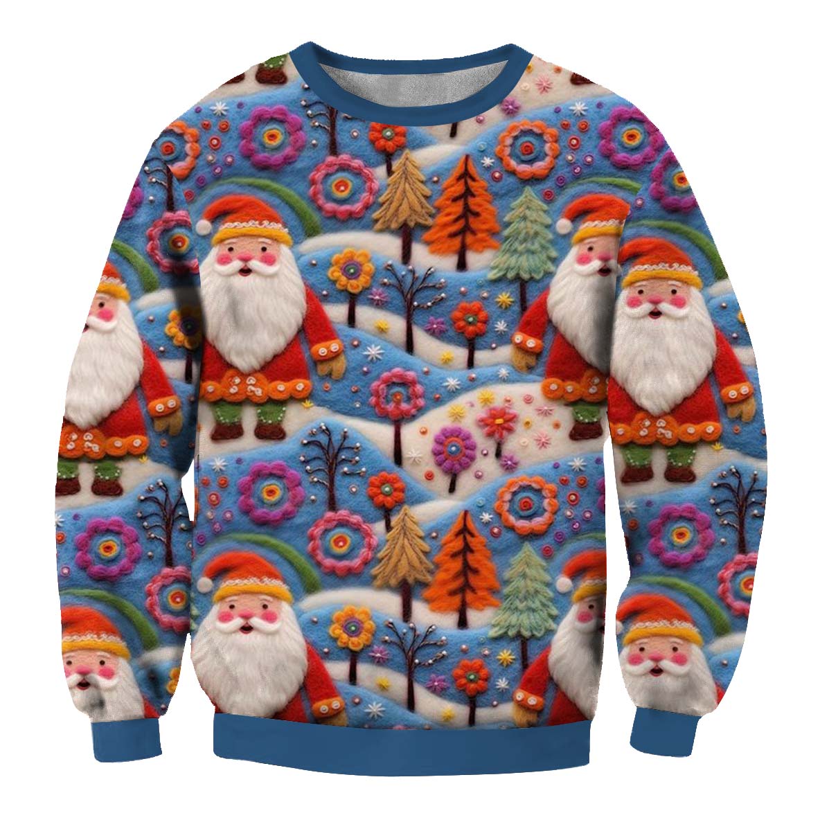 Mens Vintage Santa Print Crew Neck Ugly Christmas Sweatshirt