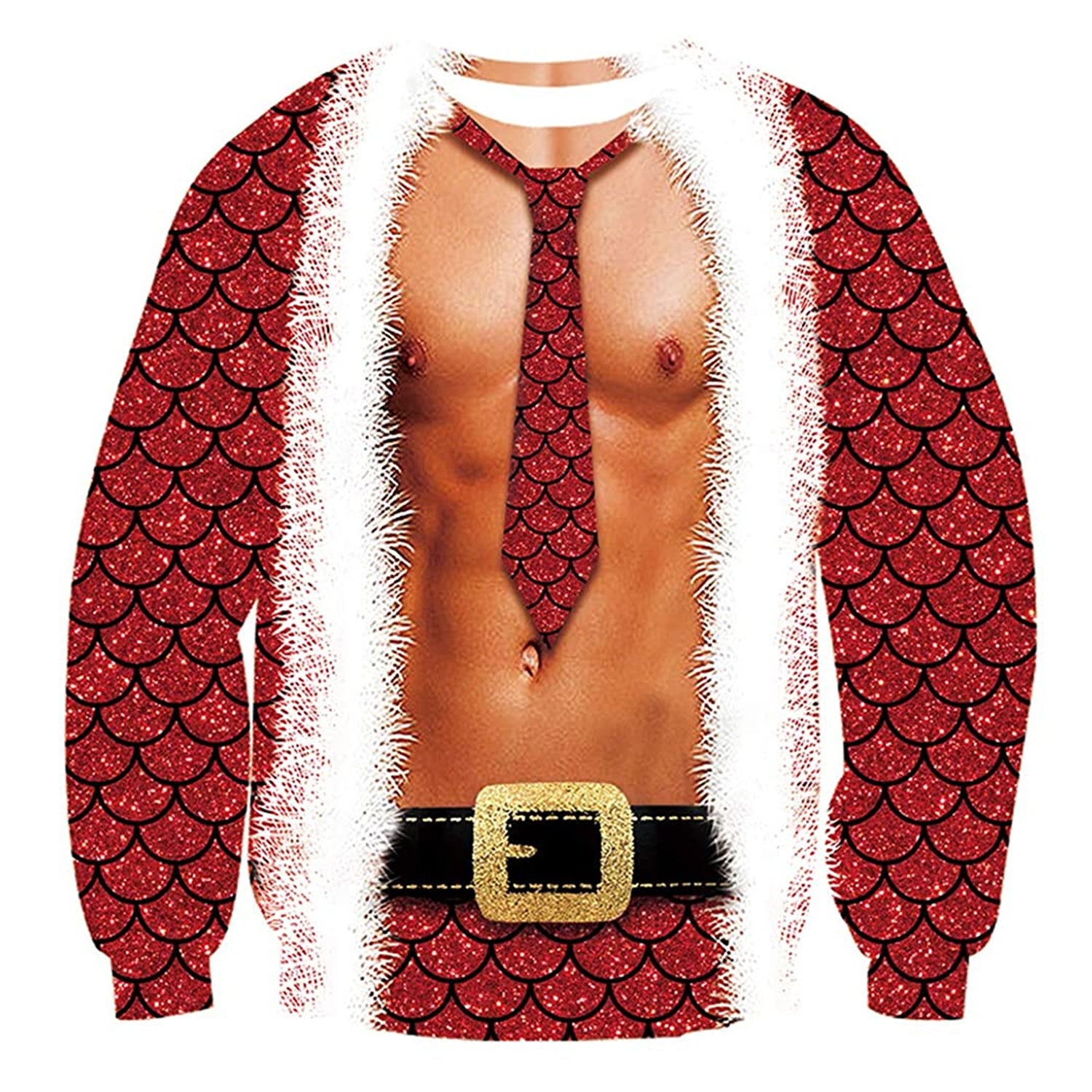 Muscle Mermaid Tie Print Ugly Christmas Sweatshirt 1