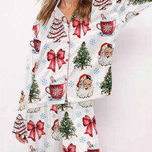 Retro Coquette Christmas Satin Pajama Set 1