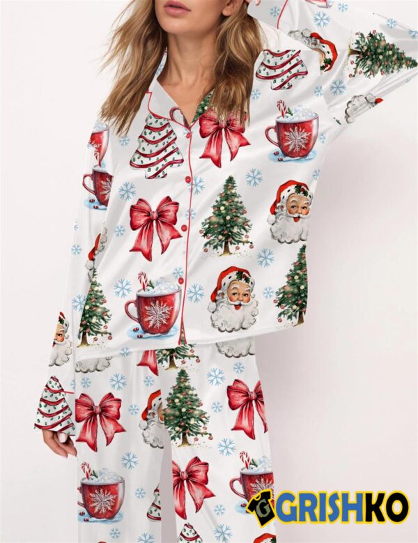 Retro Coquette Christmas Satin Pajama Set 1