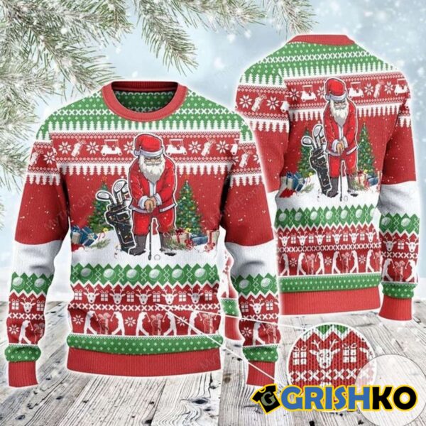 Santa Playing Golf For Unisex Ugly Christmas Sweater