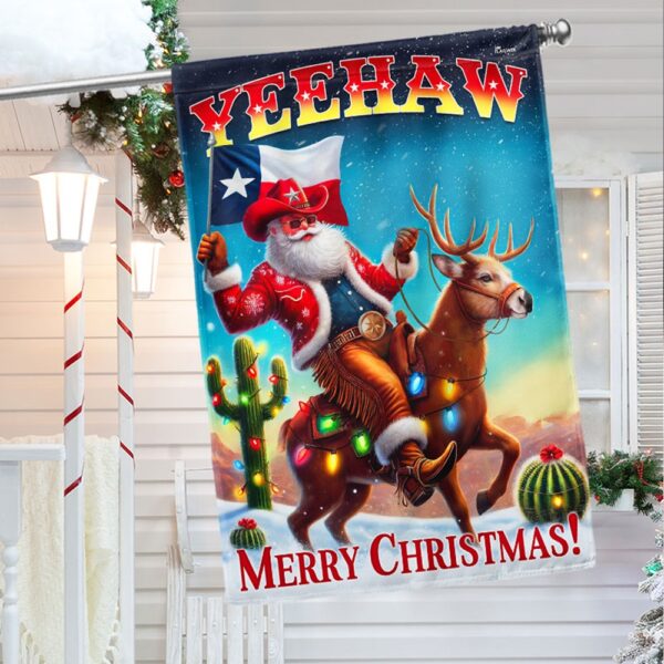 Texas Cowboy Santa Yeehaw Merry Christmas Flag