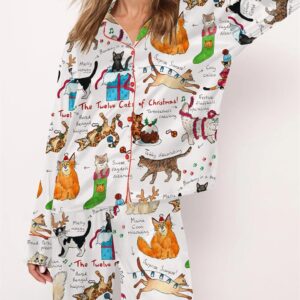 The Twelve Cats Of Christmas Satin Pajama Set 1