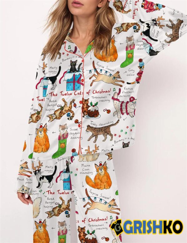 The Twelve Cats Of Christmas Satin Pajama Set 1