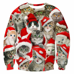 Unisex Cat Print Ugly Christmas Sweatshirt