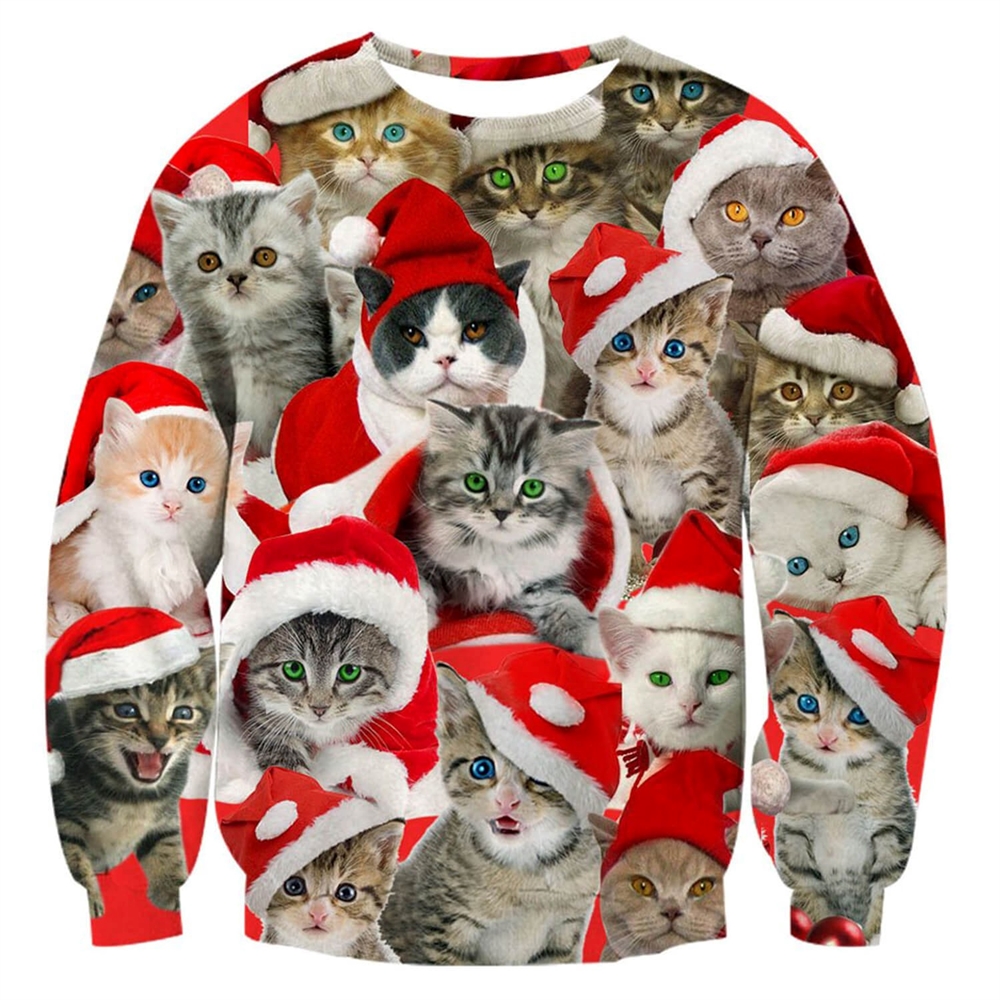 Unisex Cat Print Ugly Christmas Sweatshirt 13 11zon