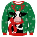 Unisex Milk Cow Print Round Neck Ugly Christmas Sweatshirt