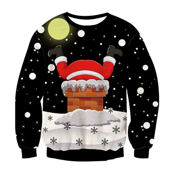 Unisex Santa Print Crew Neck Ugly Christmas Sweatshirt