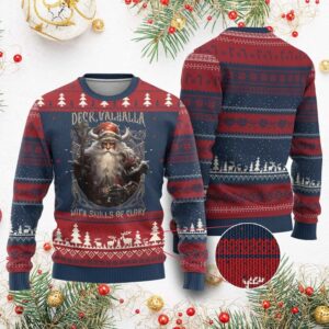 Viking Deck Valhalla With Skulls Of Glory Ugly Christmas Sweater