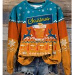 Women Soda Water Christmas Design Print Pullover Sweatshirt