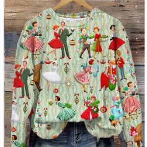 Womens 1950s Retro Vintage Christmas Print Pullover Sweatshirt