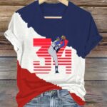 Women's Baseball Contrast Color Memorial Forever Fernando Valenzuela Printed V-Neck T-Shirt