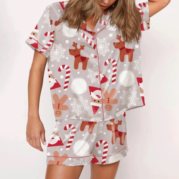 Womens Christmas Elk Satin Pajama Set