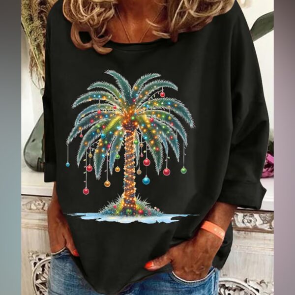 Womens Christmas Palm Tree Print Casual Sweatshirt 1