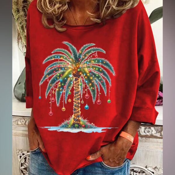 Womens Christmas Palm Tree Print Casual Sweatshirt 3