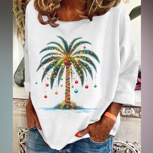 Womens Christmas Palm Tree Print Casual Sweatshirt