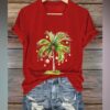 Womens Christmas Palm Tree Print T Shirt