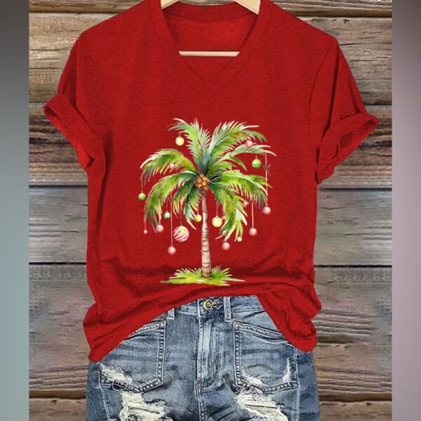 Womens Christmas Palm Tree Print T Shirt