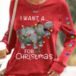 Women's I Want A Hippopotamus For Christmas Holiday Gift Casual Sweatshirt