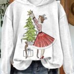 Women's Retro Girl and Christmas Tree Hoodie