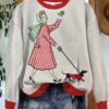 Womens Vintage Girl and Dachshund Print Sweatshirt