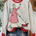 Women's Vintage Girl and Dachshund Print Sweatshirt