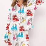 Retro White Christmas Satin Pajama Set For Women