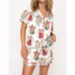 Angel Pattern With Stars Satin Pajama Set For Women