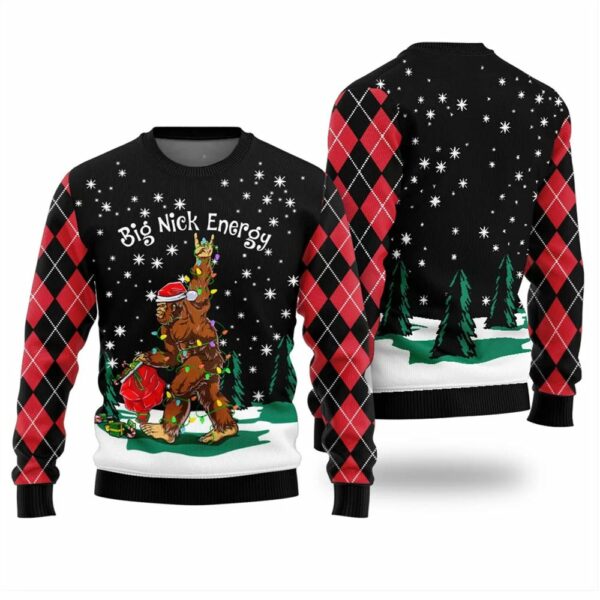 Big Nick Bigfoot Energy Ugly Christmas Sweater 1 2